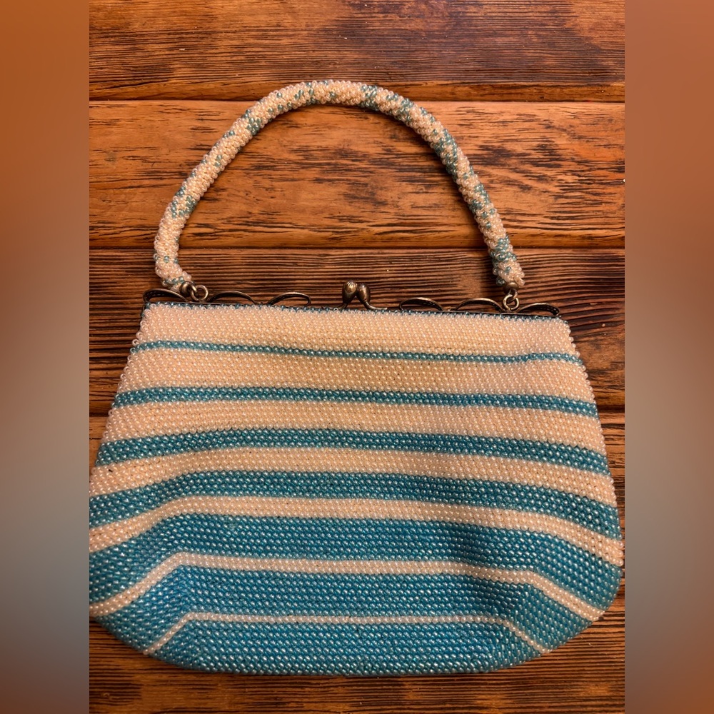 Vintage Striped Blue and Cream Handbag